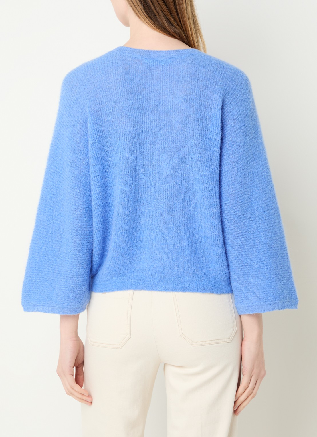 by-bar Indra grofgebreid vest in alpaca wolblend - achterkant blauw