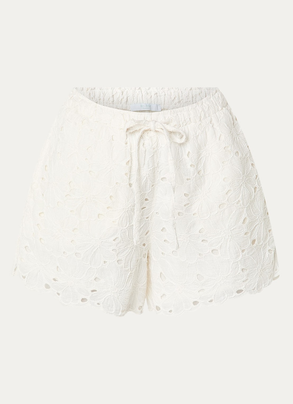by-bar Isa high waist straight fit korte broek met broderie - voorkant 3 gebroken wit