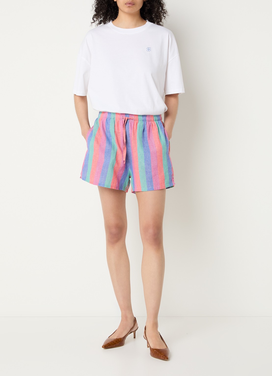 by-bar Isa high waist straight fit korte broek met streepprint - voorkant 4 multicolor