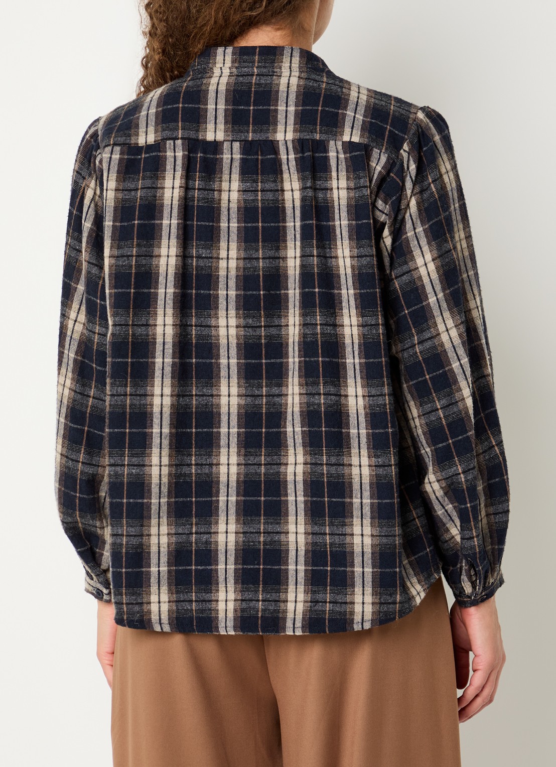 by-bar Jagger blouse met ruitdessin en ronde hals - achterkant 4 donkerblauw