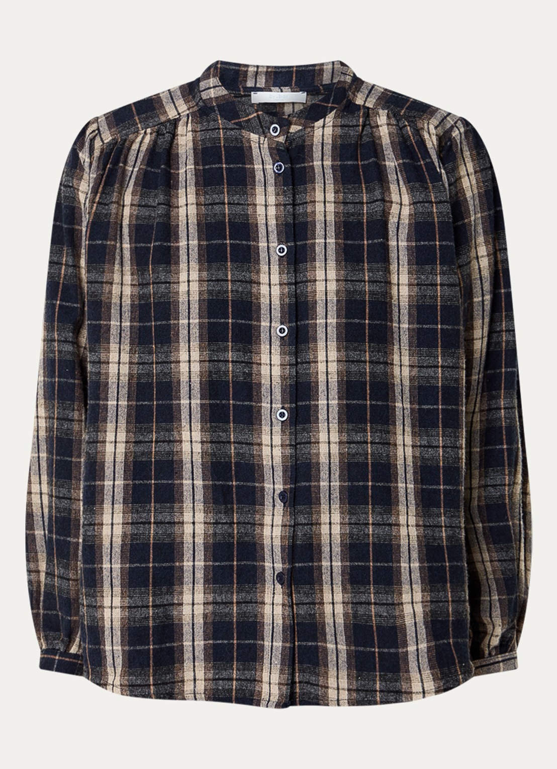 by-bar Jagger blouse met ruitdessin en ronde hals - voorkant donkerblauw