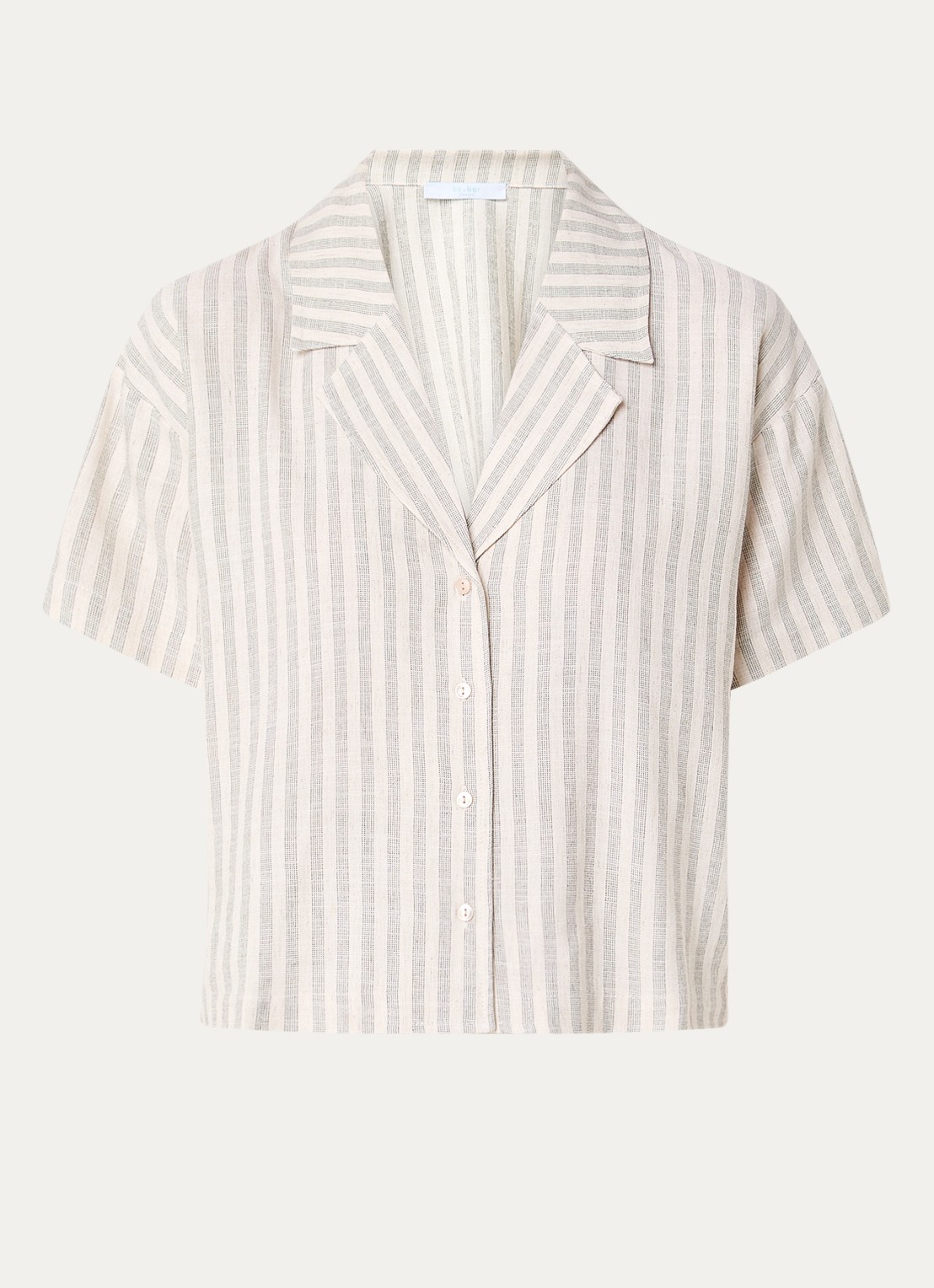 by-bar Jake Marine blouse in linnenblend  - voorkant 2 creme
