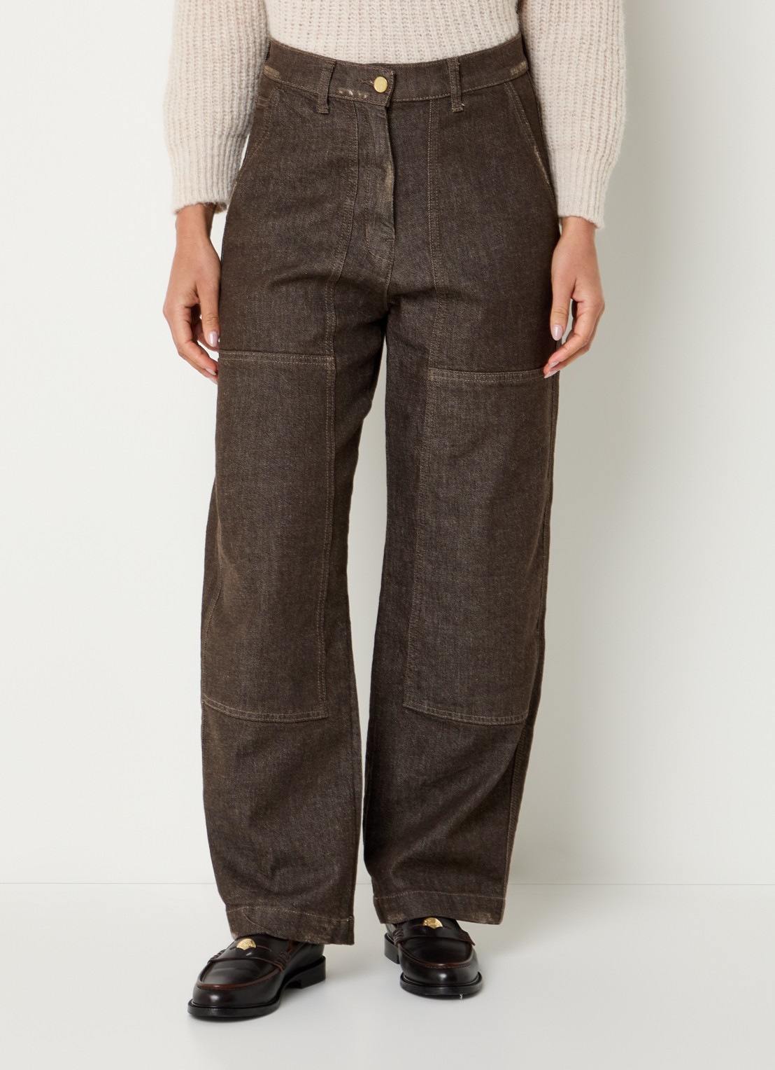 by-bar Jenna high waist wide fit jeans met gekleurde wassing - detail 4 donkerbruin