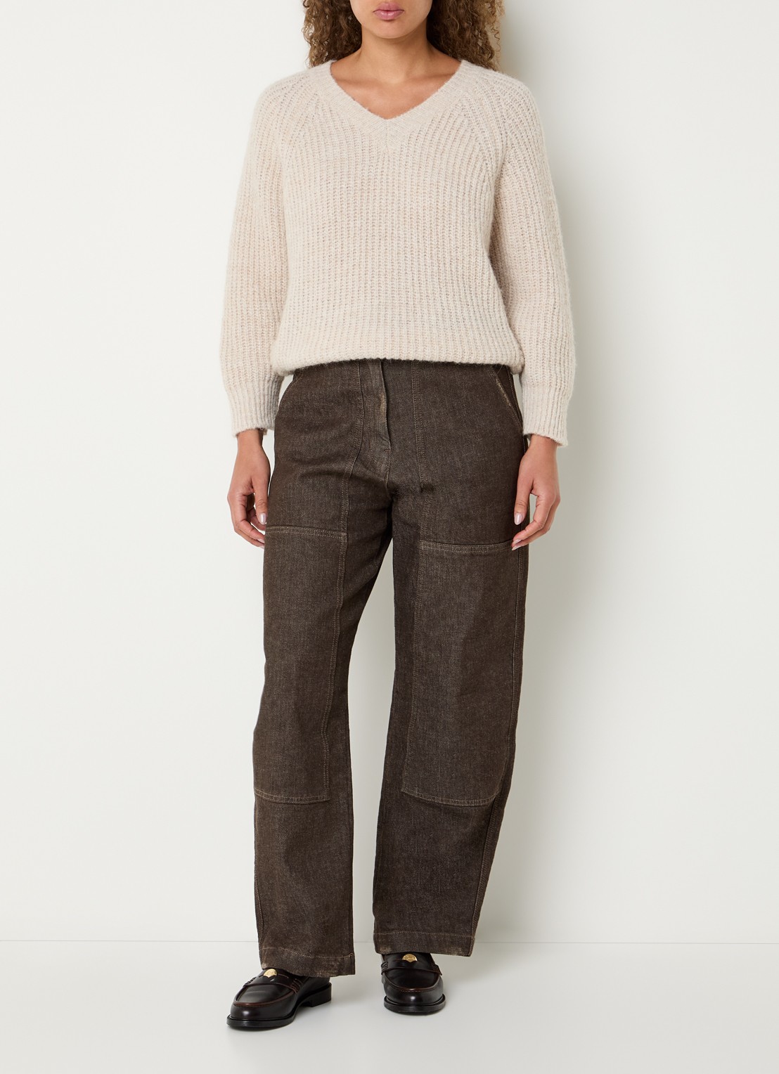 by-bar Jenna high waist wide fit jeans met gekleurde wassing - voorkant 2 donkerbruin
