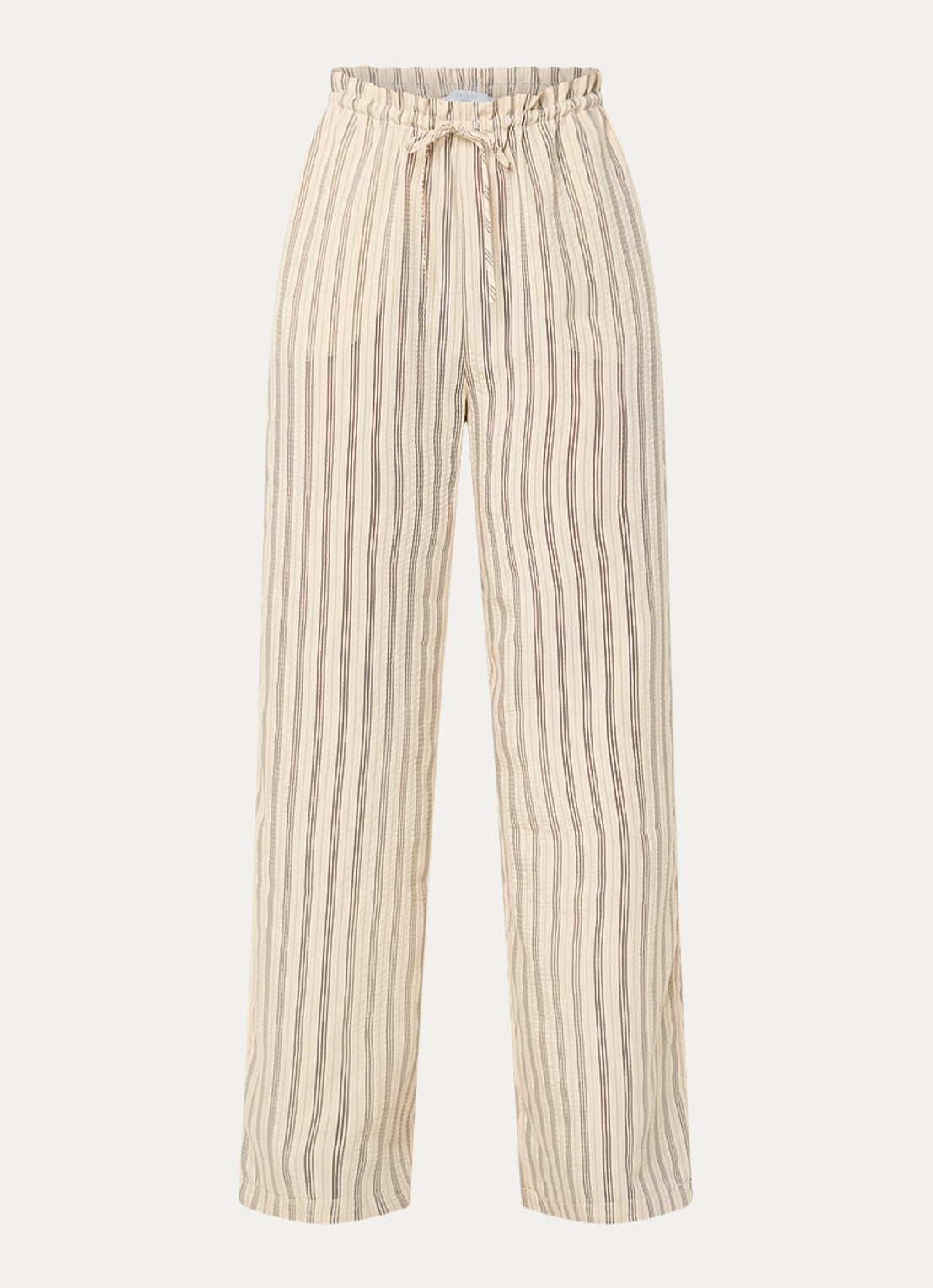 by-bar Joan high waist wide fit broek met streepprint - voorkant 3 vanillegeel
