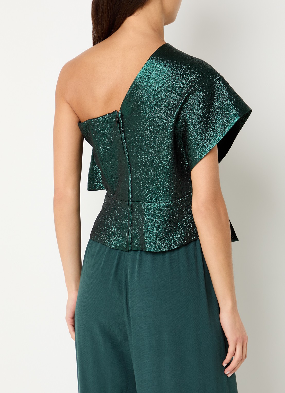 by-bar Jula asymmetrische one shoulder top met metallic finish - achterkant 4 groen