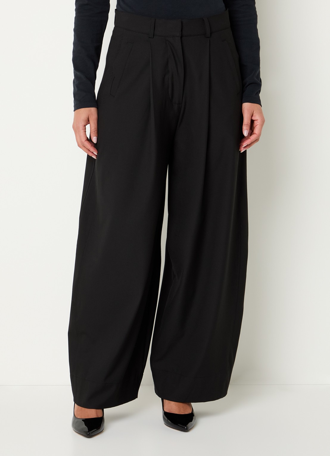 by-bar Jule mid waist wide fit pantalon met steekzakken - detail 3 zwart