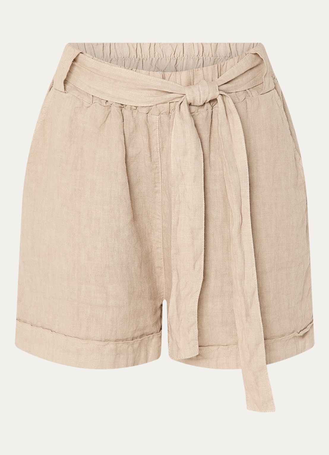 by-bar June high waist straight fit korte broek van linnen - voorkant beige