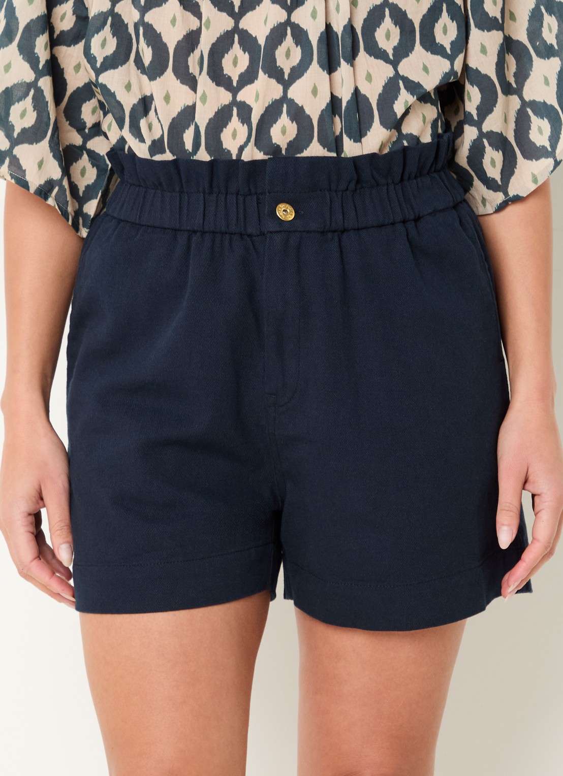 by-bar Leon high waist straight fit korte broek met steekzakken - detail 4 donkerblauw