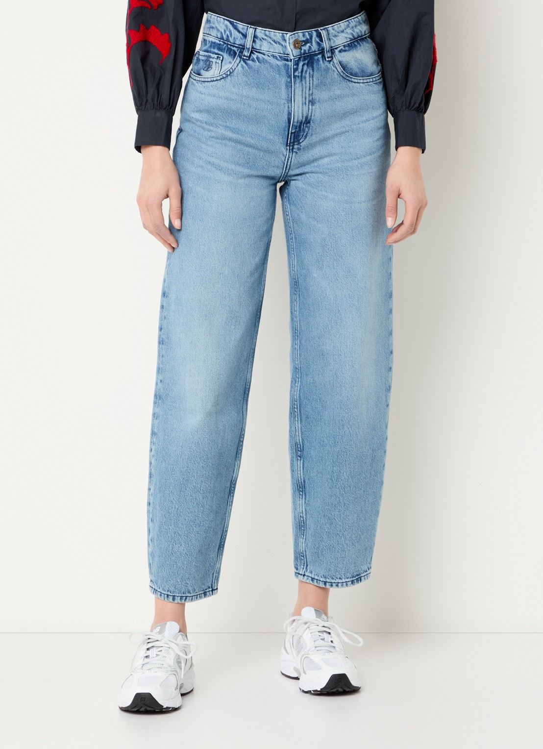 by-bar Lew high waist cropped straight leg jeans van  katoen - detail 4 indigo