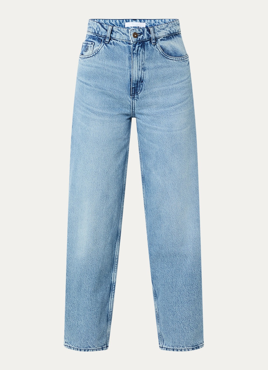 by-bar Lew high waist cropped straight leg jeans van  katoen - voorkant 2 indigo