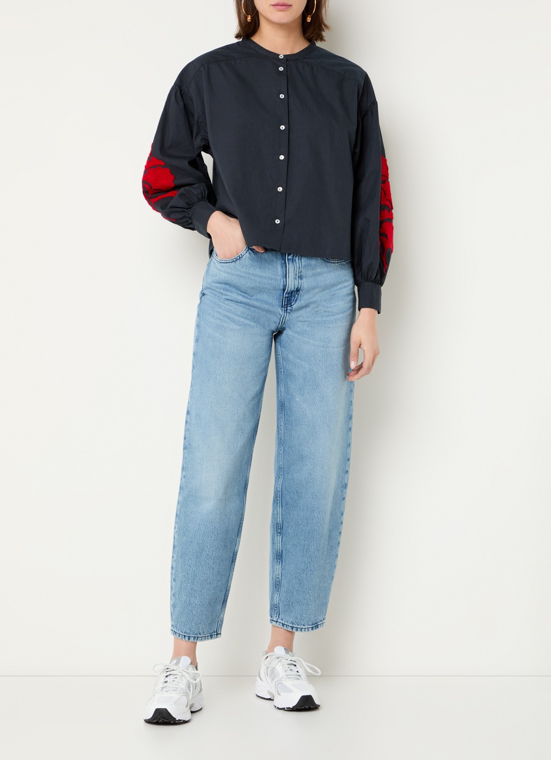 by-bar Lew high waist cropped straight leg jeans van  katoen - voorkant 3 indigo