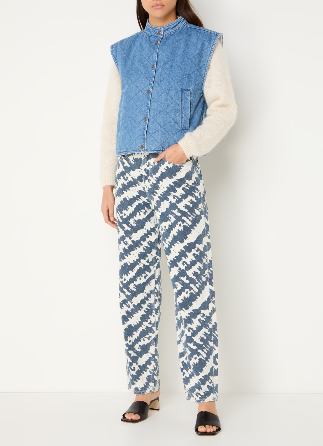 by-bar Lew high waist loose fit jeans met print - voorkant 3 indigo