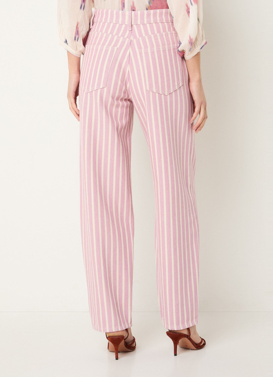 by-bar Lew high waist straight fit broek met streepprint - achterkant 3 roze