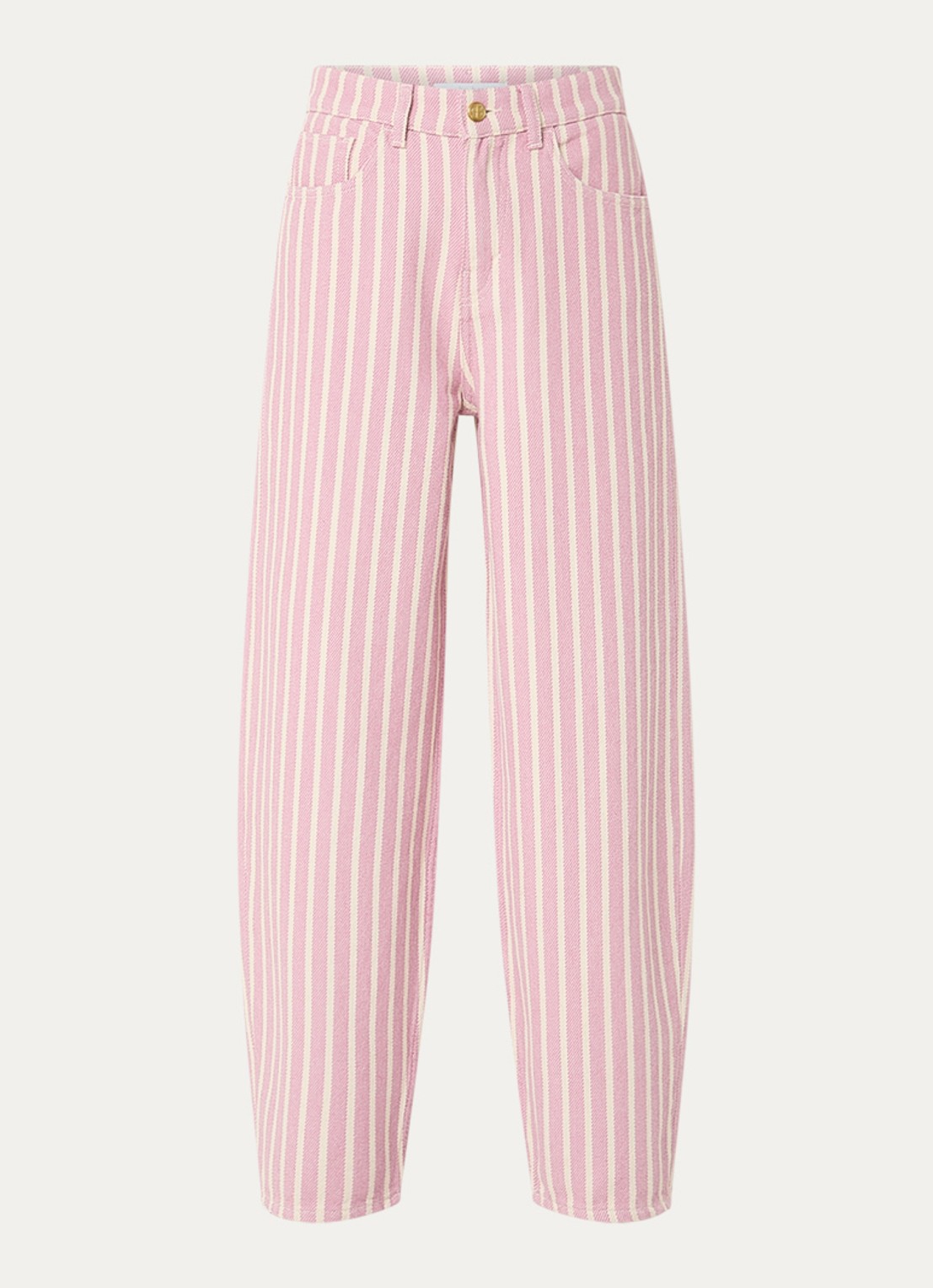 by-bar Lew high waist straight fit broek met streepprint - voorkant 4 roze
