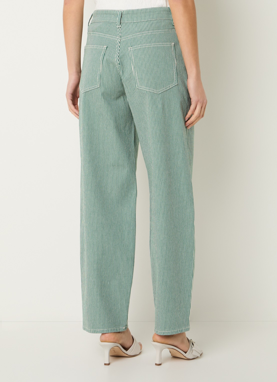 by-bar Lew high waist straight fit broek met streepprint - achterkant groen