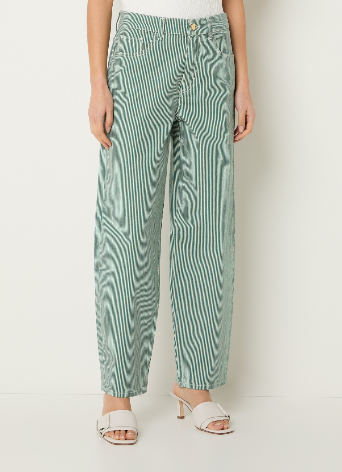 by-bar Lew high waist straight fit broek met streepprint - detail 2 groen