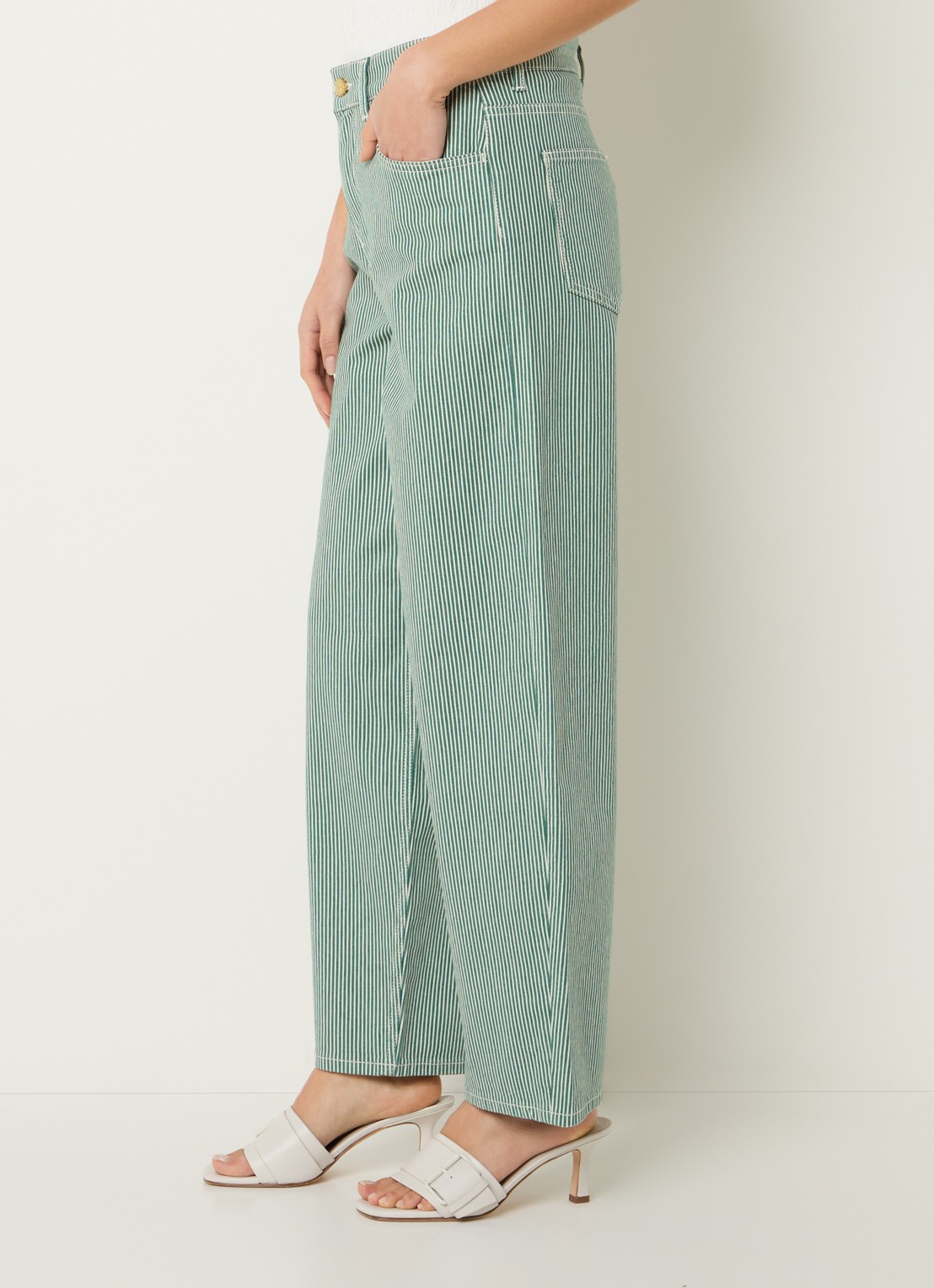 by-bar Lew high waist straight fit broek met streepprint - detail 3 groen