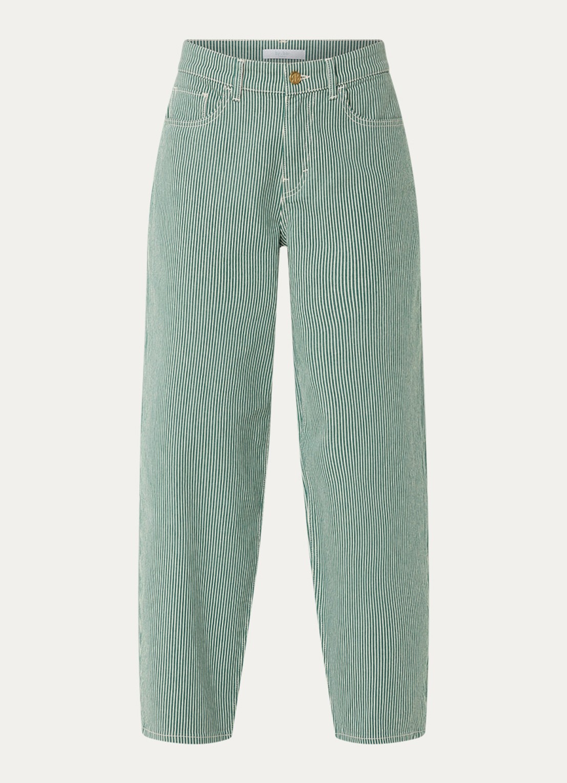 by-bar Lew high waist straight fit broek met streepprint - voorkant 4 groen