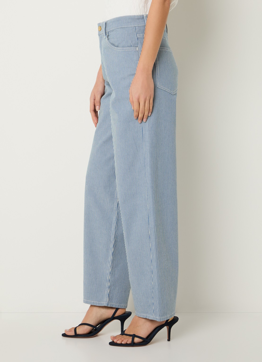 by-bar Lew high waist straight fit broek met streepprint - detail 3 donkerblauw