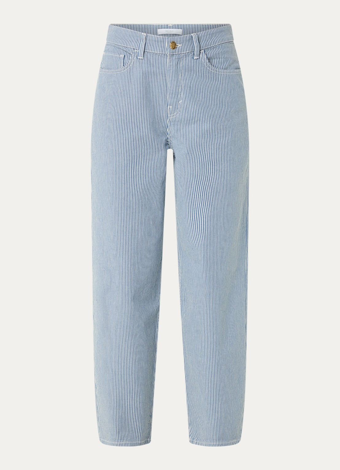 by-bar Lew high waist straight fit broek met streepprint - voorkant 4 donkerblauw