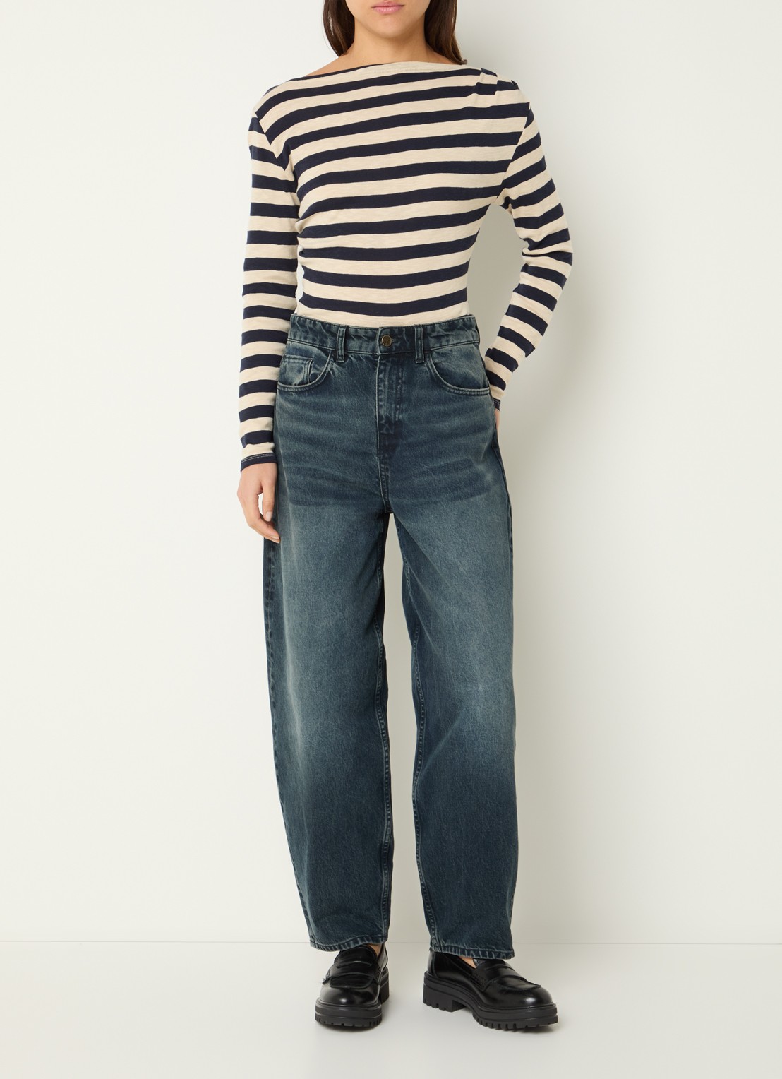 by-bar Leya top met boothals - voorkant 3 donkerblauw