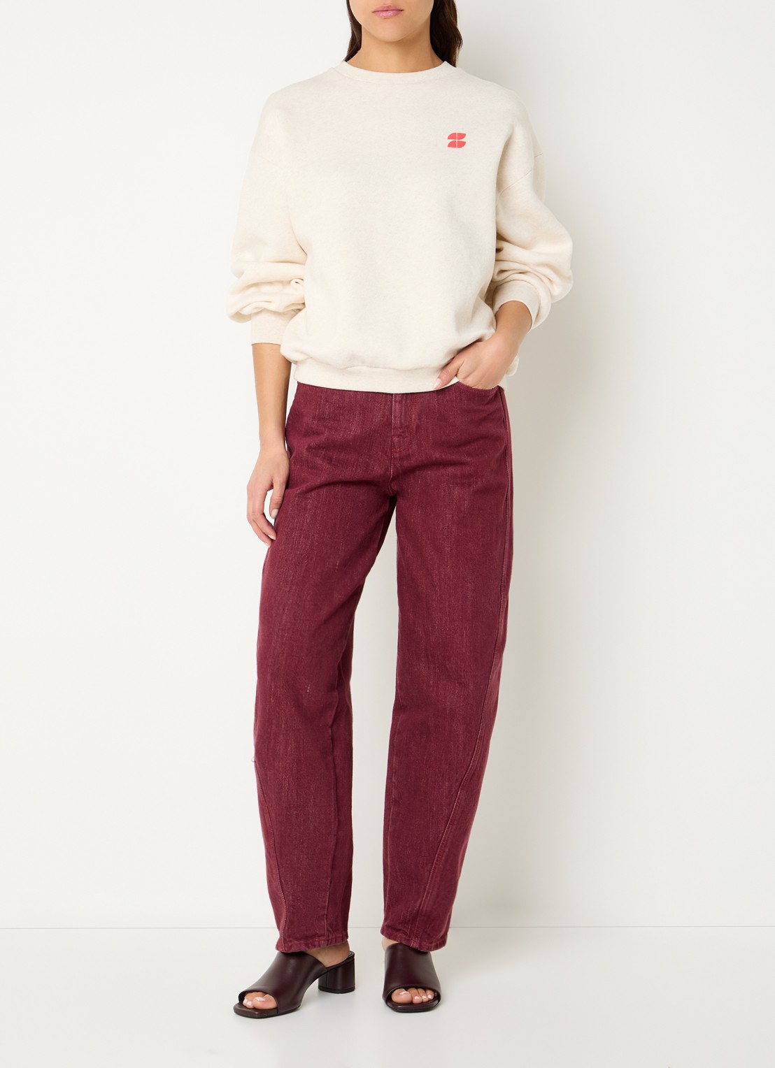 by-bar Lili sweater met front- en backprint - voorkant 2 creme