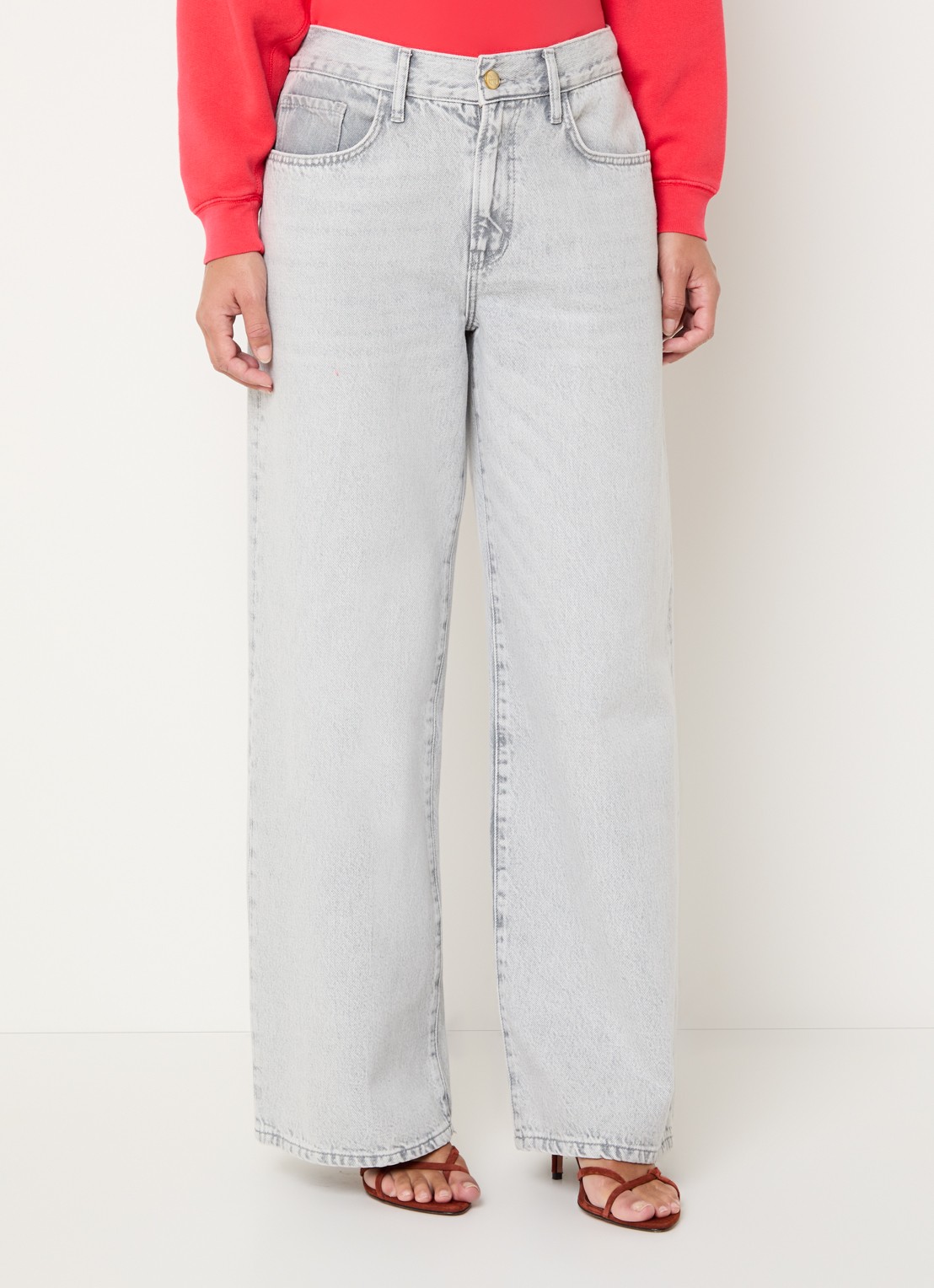 by-bar Lilo high waist wide leg jeans met strikceintuur - detail 2 lichtgrijs