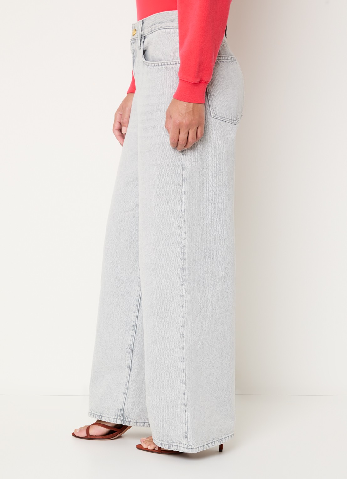 by-bar Lilo high waist wide leg jeans met strikceintuur - detail 3 lichtgrijs