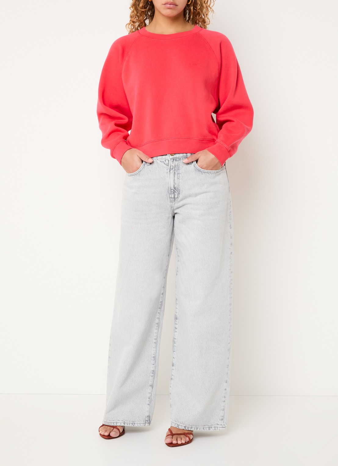 by-bar Lilo high waist wide leg jeans met strikceintuur - voorkant 5 lichtgrijs
