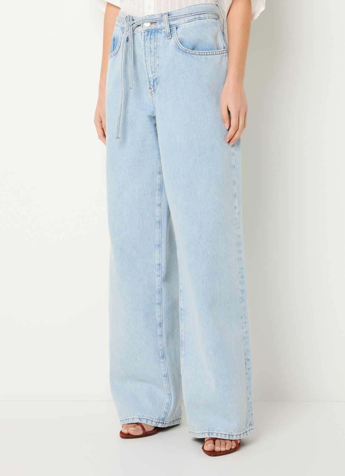 by-bar Lilo high waist wide leg jeans met strikceintuur - detail 4 indigo