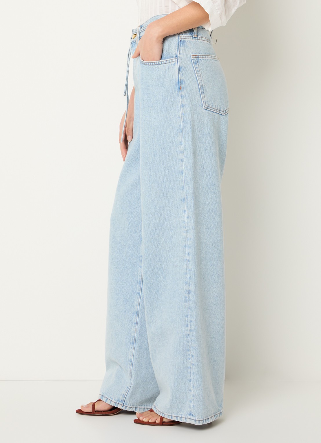 by-bar Lilo high waist wide leg jeans met strikceintuur - detail 5 indigo