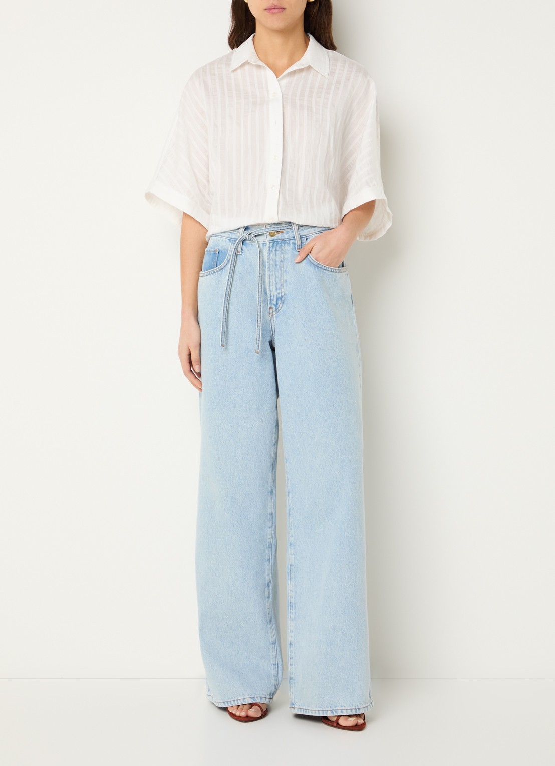 by-bar Lilo high waist wide leg jeans met strikceintuur - voorkant 2 indigo