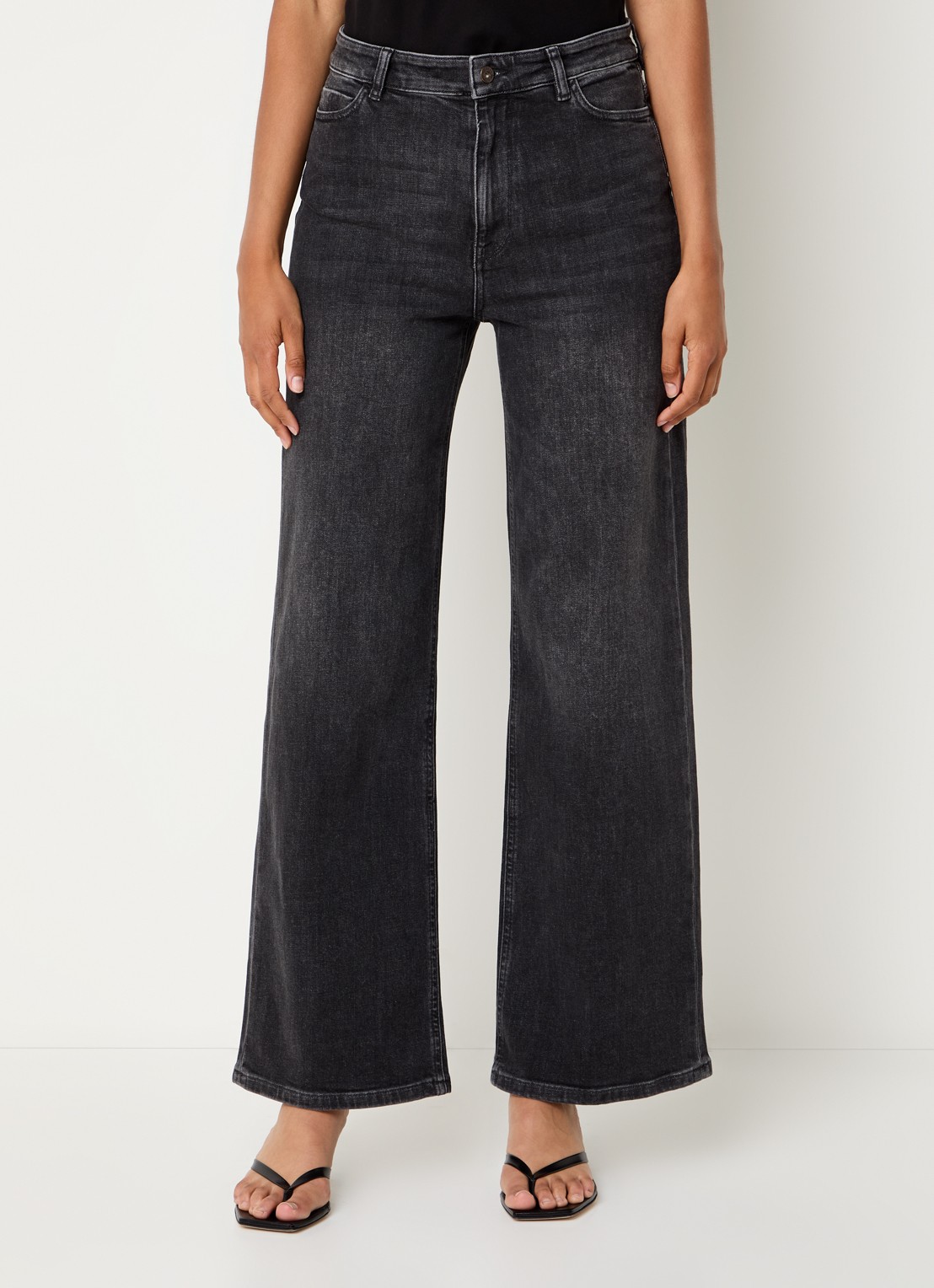 by-bar Lina high waist wide leg jeans met gekleurde wassing  - detail 2 antraciet