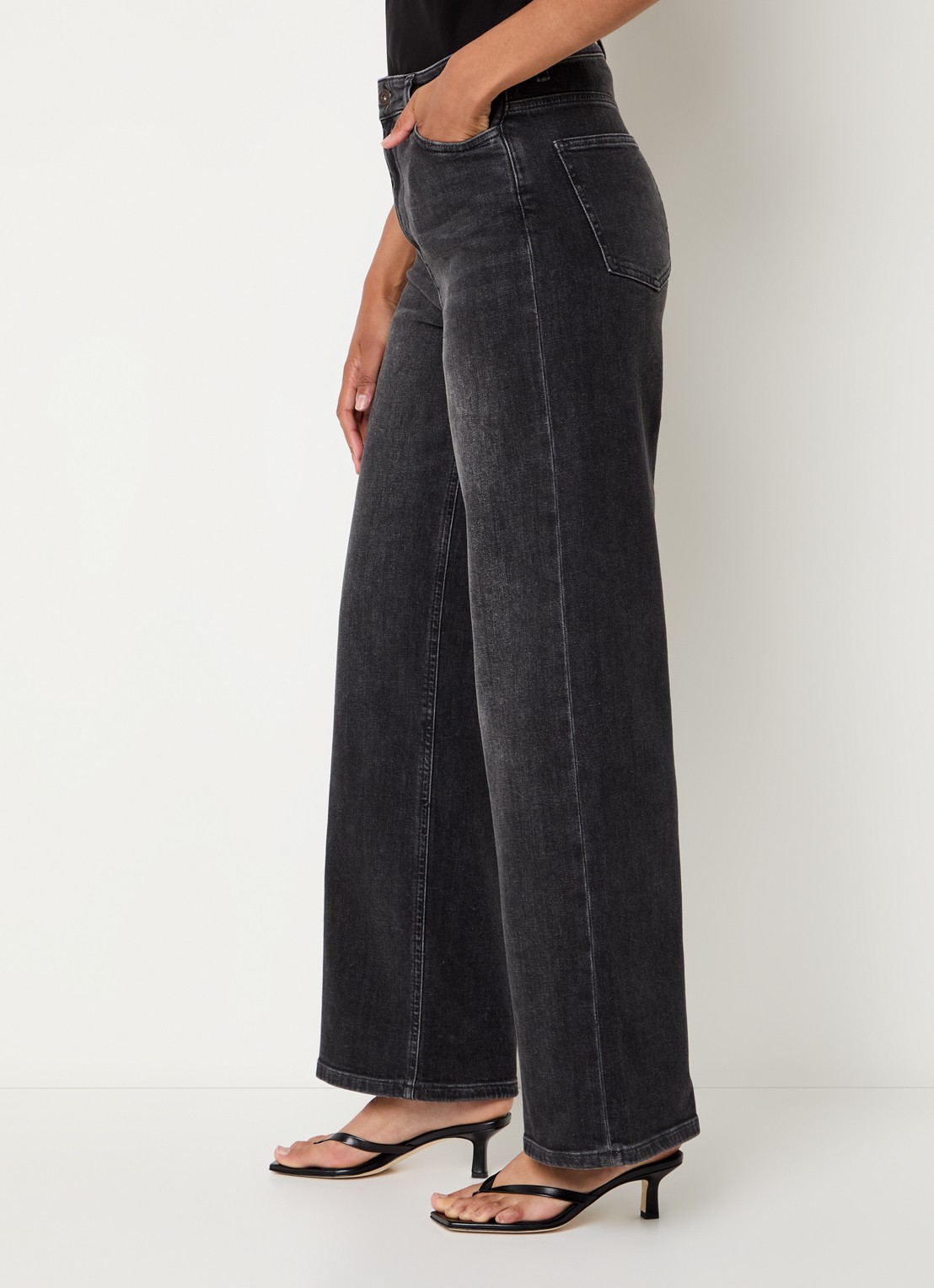 by-bar Lina high waist wide leg jeans met gekleurde wassing  - detail 3 antraciet