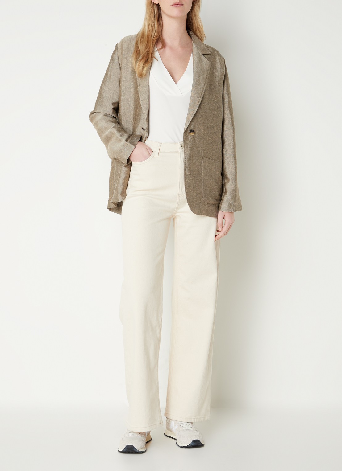 by-bar Lina MJ high waist wide leg jeans met steekzakken - voorkant 2 donkerbeige