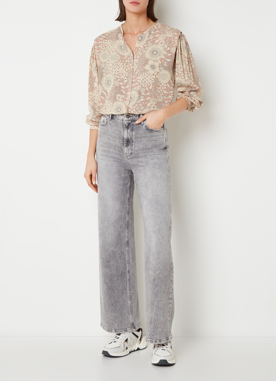 by-bar Lina MJ high waist wide leg jeans met steekzakken - voorkant 3 grijs