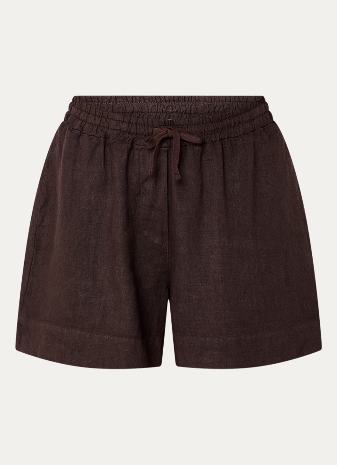 by-bar Lio high waist straight fit korte broek van linnen met trekkoord - voorkant 2 bruin