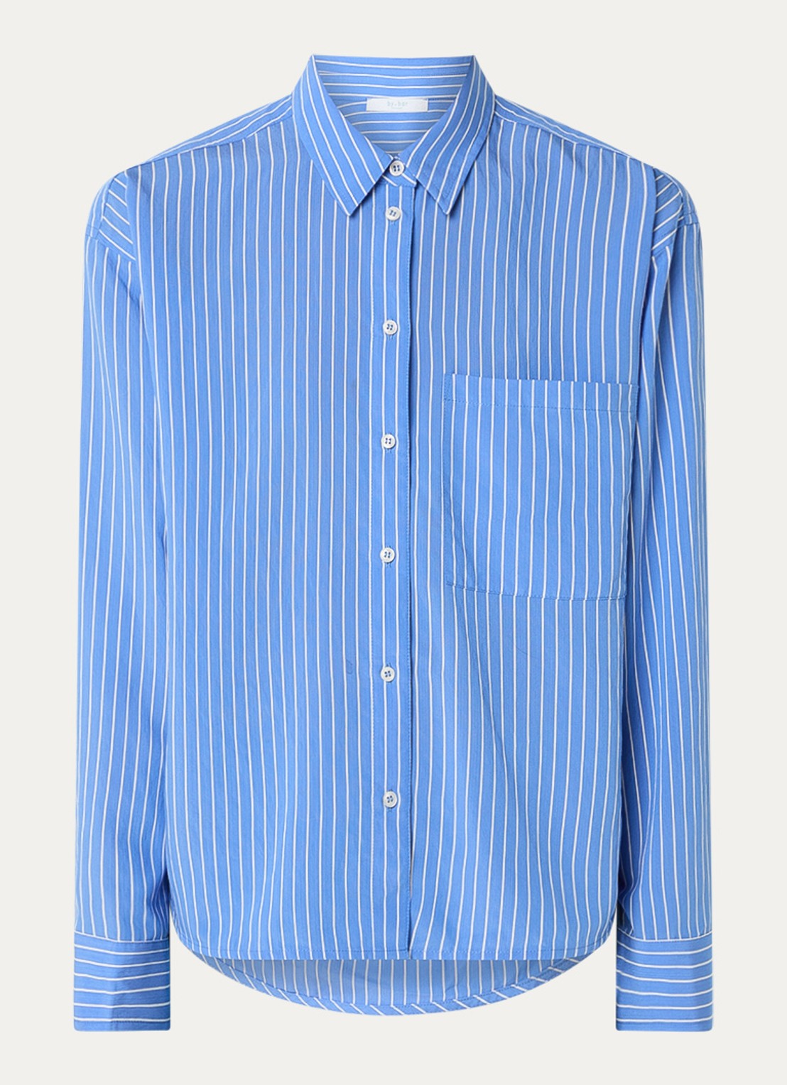 by-bar Lise blouse met streepprint en borstzak - voorkant 2 donkerblauw