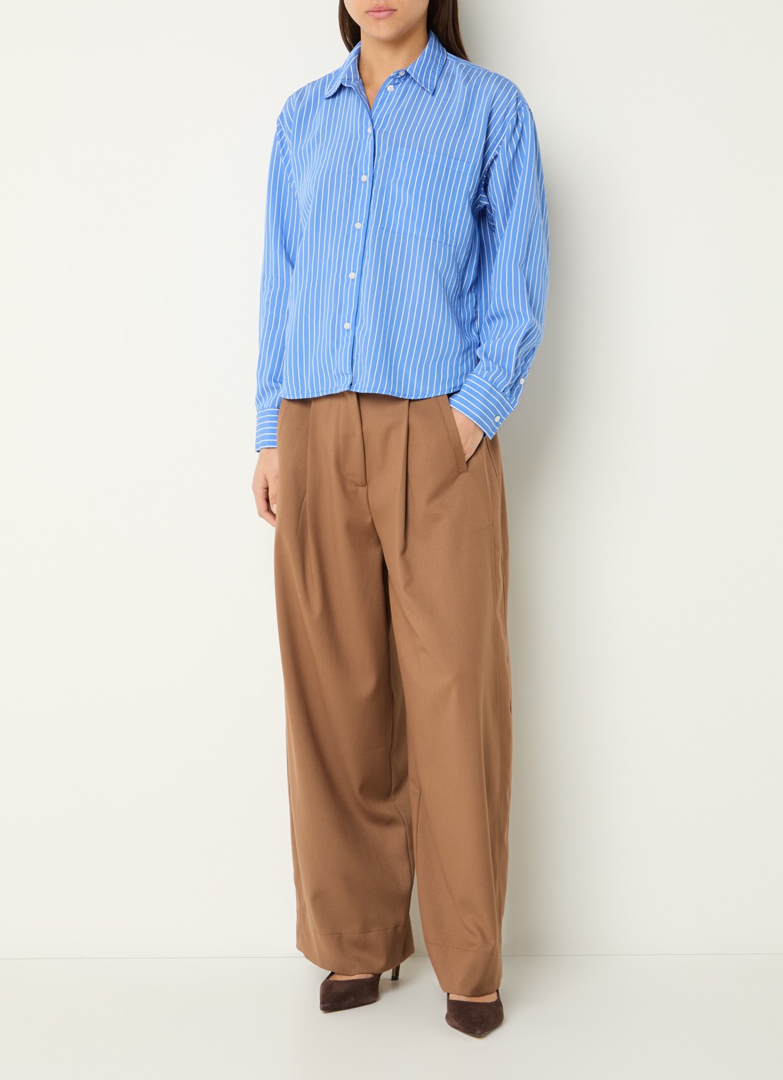 by-bar Lise blouse met streepprint - voorkant 3 blauw
