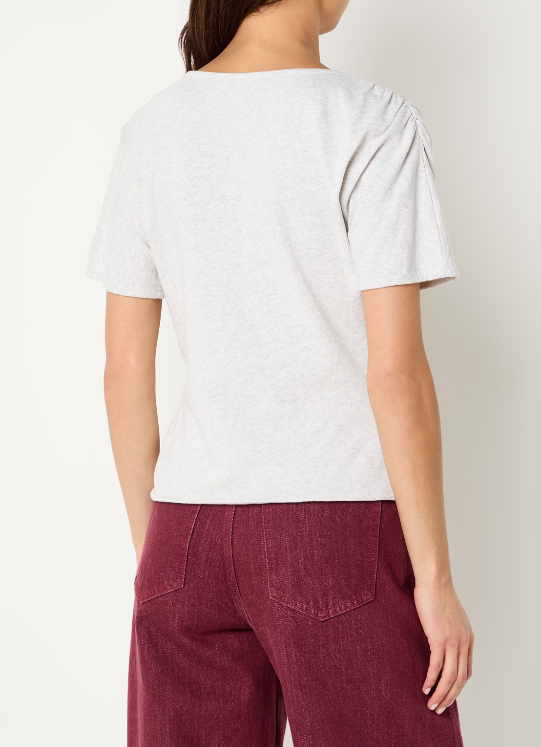 by-bar Lola Heavy Flame fijngebreide top met asymmetrisch detail - achterkant grijsmele