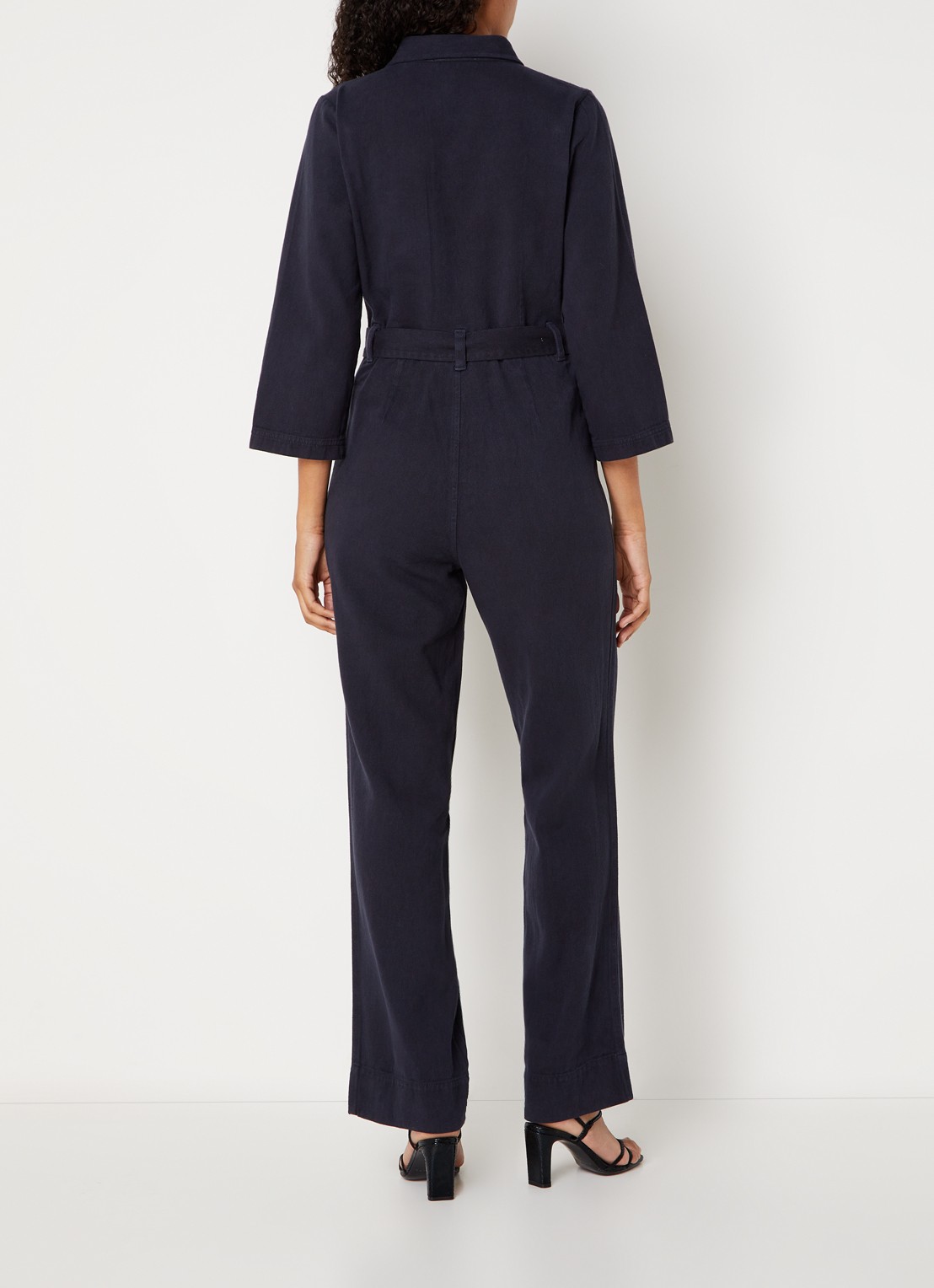 by-bar Louise straight fit jumpsuit van denim met ceintuur - achterkant 4 donkerblauw