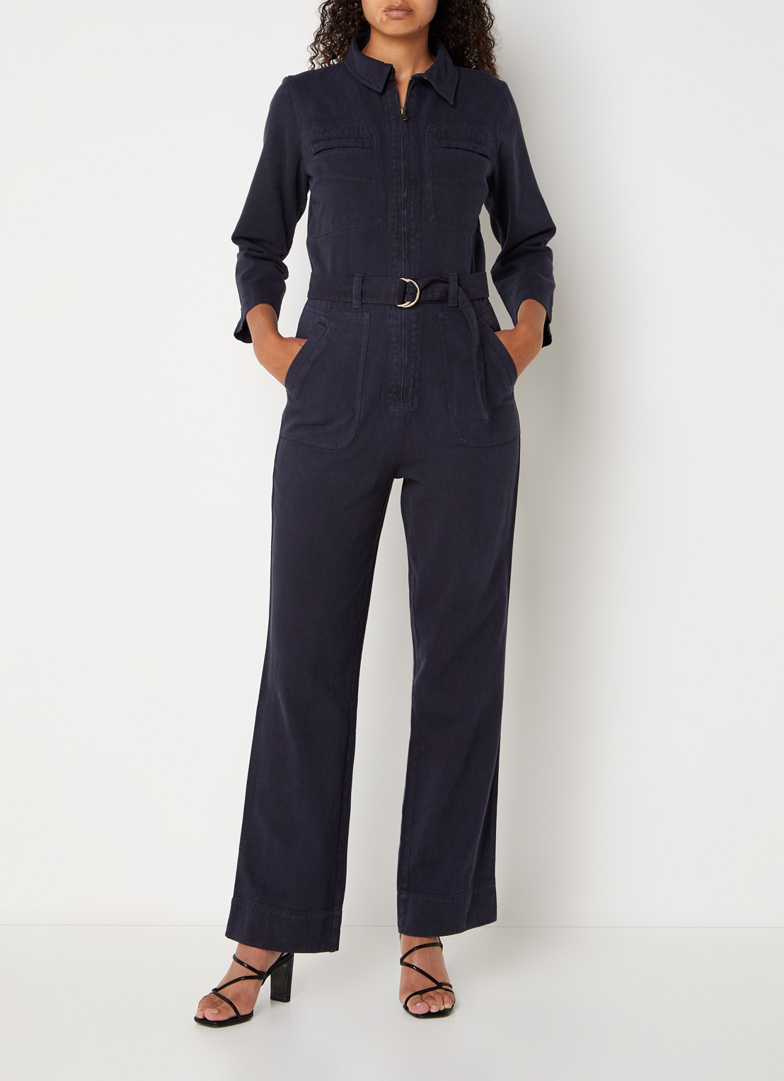 by-bar Louise straight fit jumpsuit van denim met ceintuur - detail 3 donkerblauw