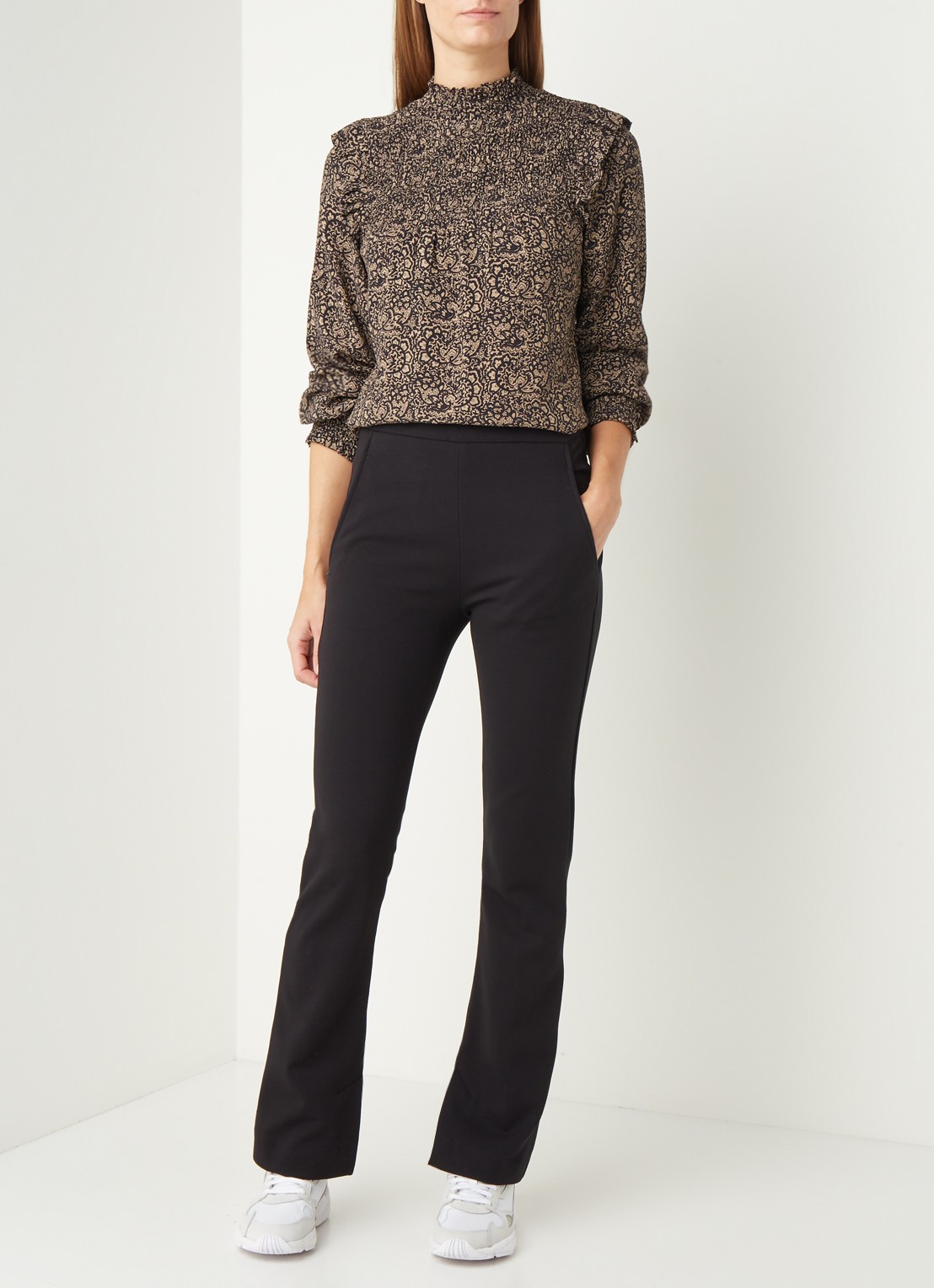 by-bar Lowie high waist flared fit pantalon met splits - voorkant 4 zwart