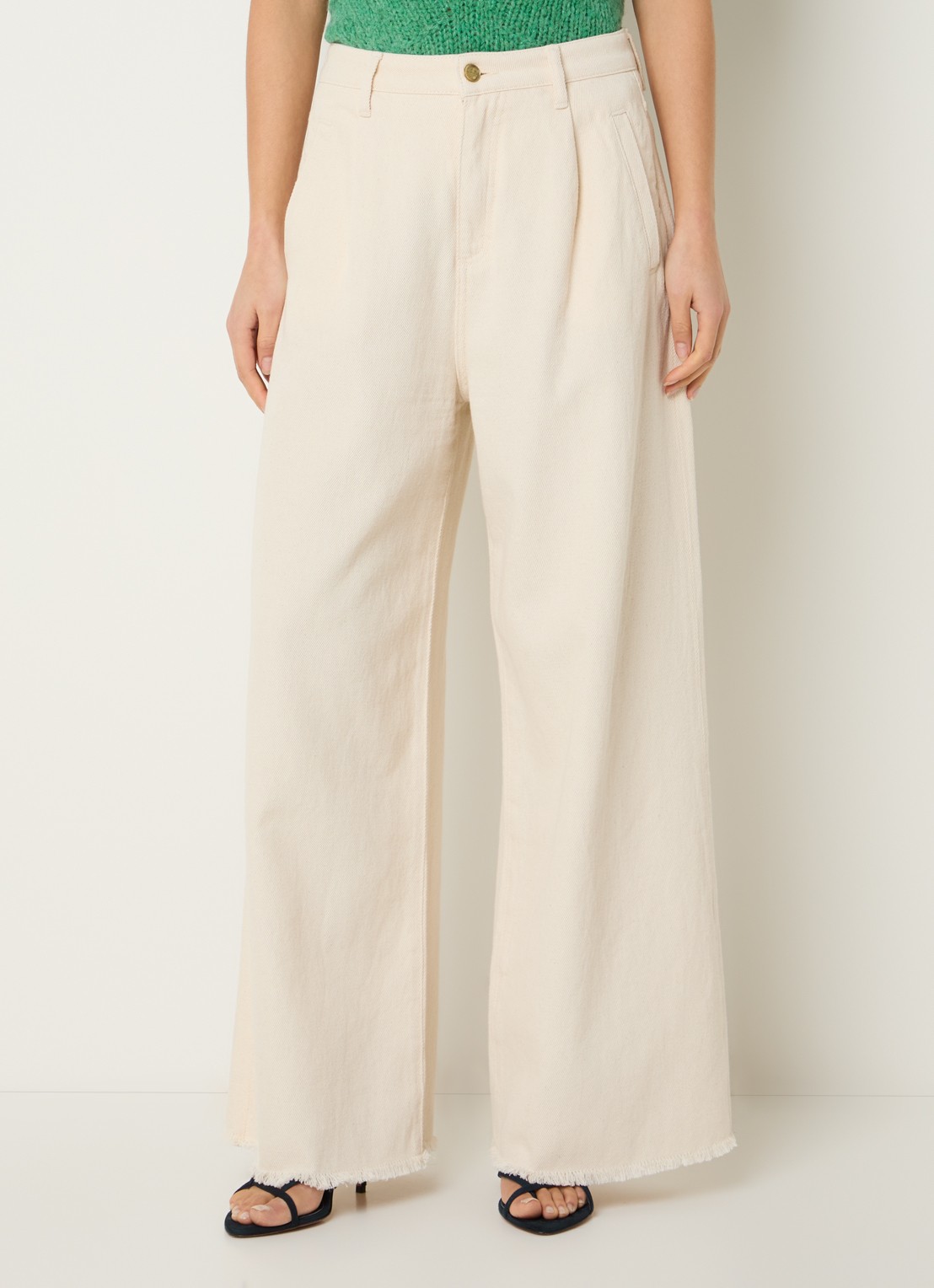 by-bar Lux high waist wide fit broek met steekzakken - detail creme
