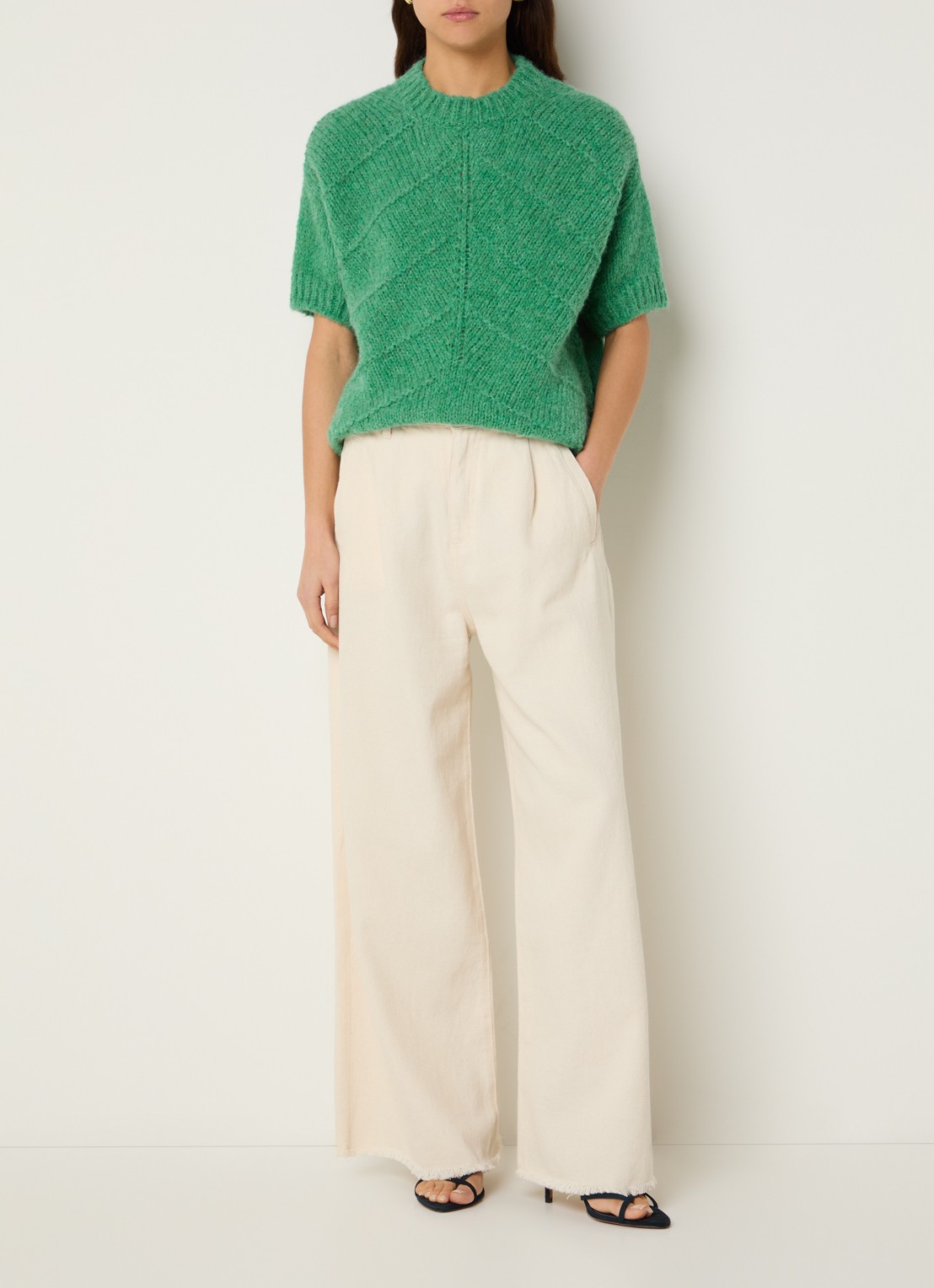 by-bar Lux high waist wide fit broek met steekzakken - voorkant 4 creme