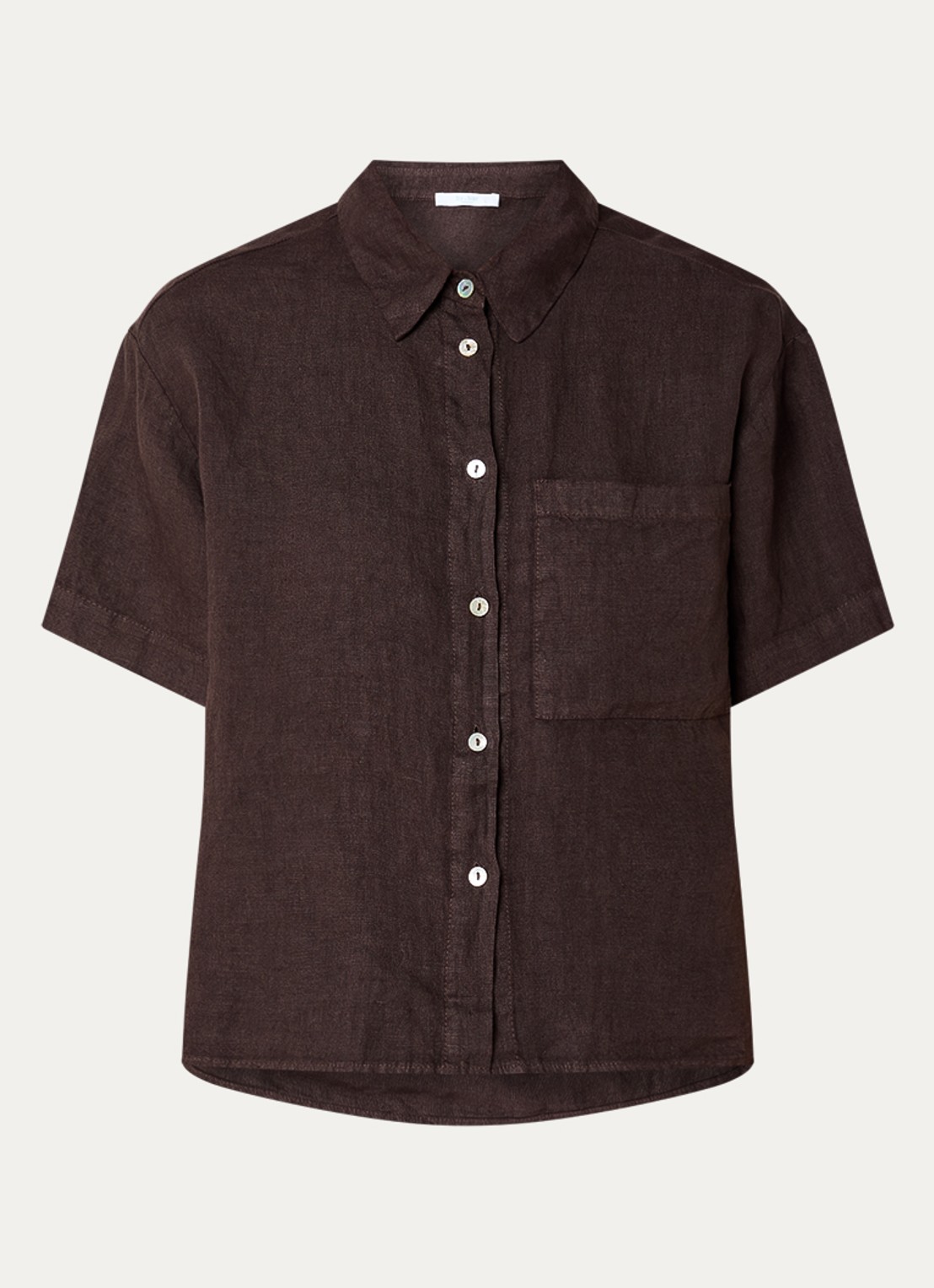 by-bar Mara cropped blouse van linnen met borstzak - voorkant 2 donkerbruin