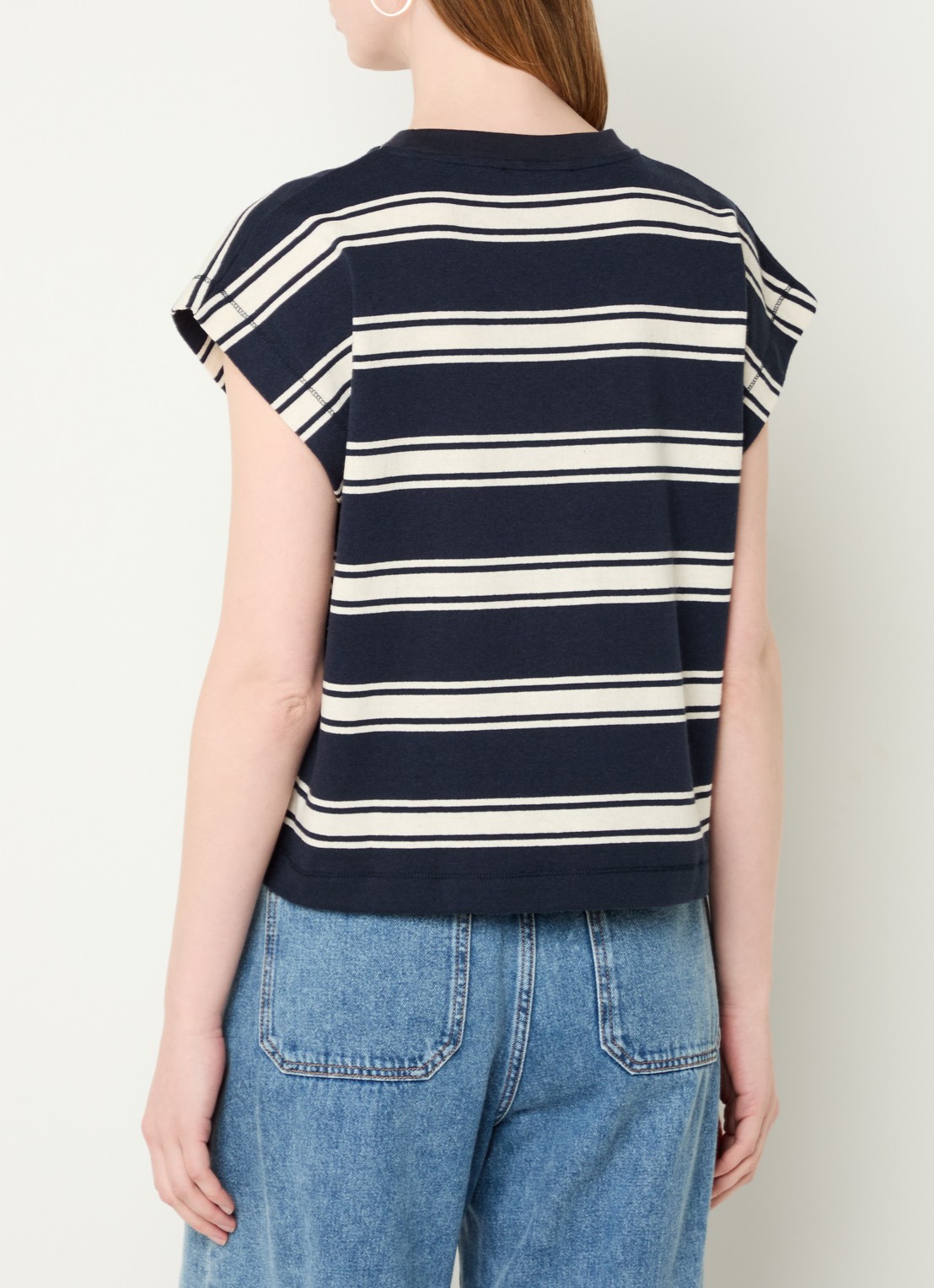 by-bar Mason top met streepprint - achterkant 4 donkerblauw