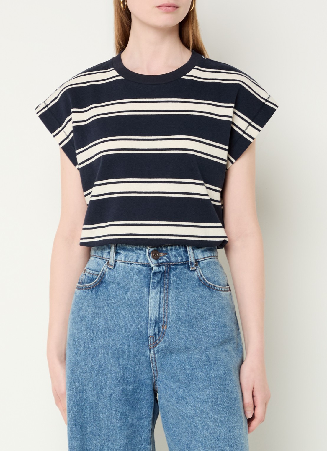 by-bar Mason top met streepprint - detail 3 donkerblauw