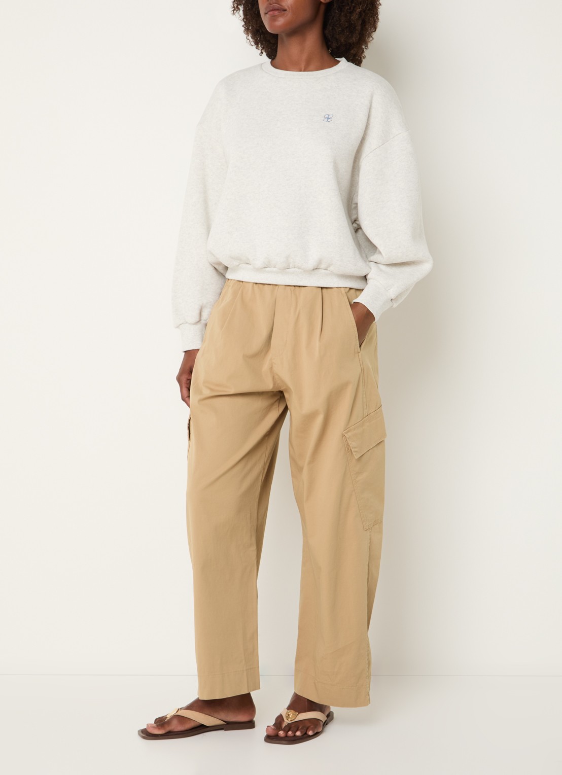 by-bar Matcha high waist tapered fit cargobroek met klepzakken - voorkant 2 camel